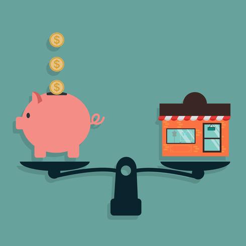 Piggy Bank and Shop on weighing machine vector