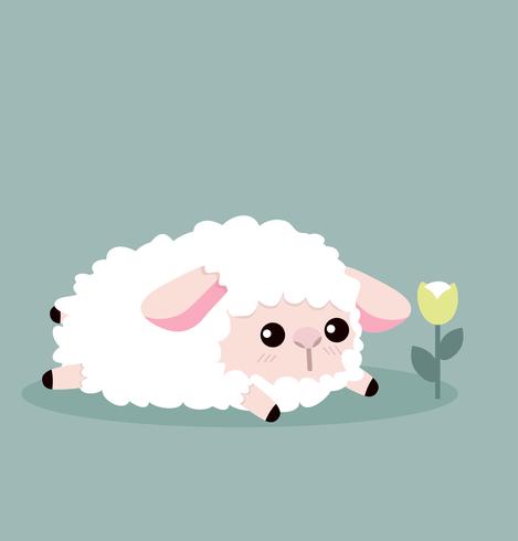 cute sheep and flower vector