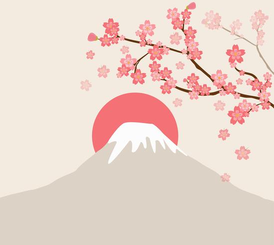 flor de cerezo y el monte Fuji vector