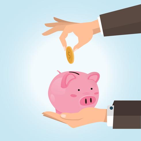  hand saving coin in the piggy bank vector