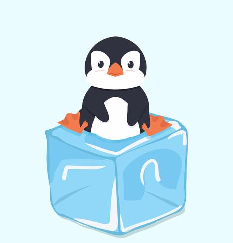 Cute Penguin on  ice cube vector