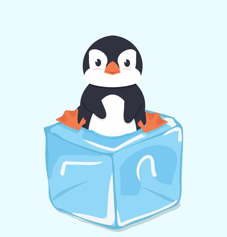 Pingüino lindo en cubito de hielo vector