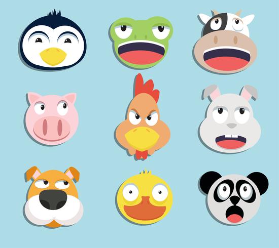 set of animal faces vector