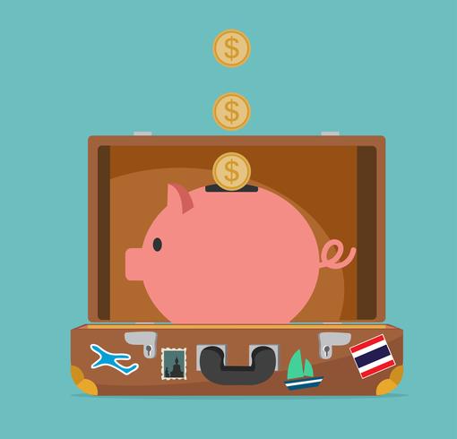 Open suitcase with Piggy Bank  vector