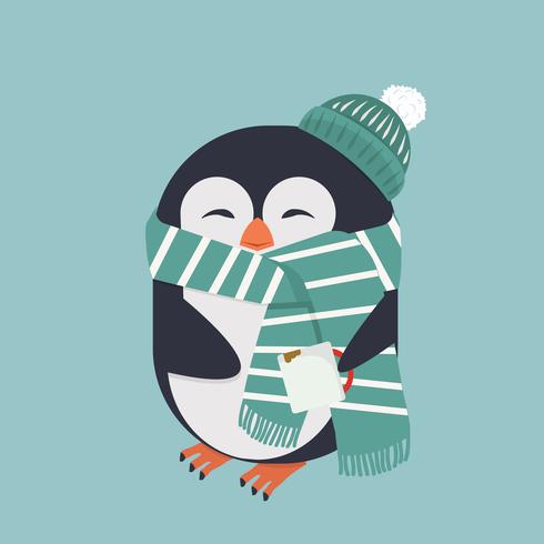 smiling penguin with coffee vector