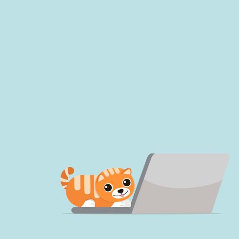 Cute cat on notebook vector