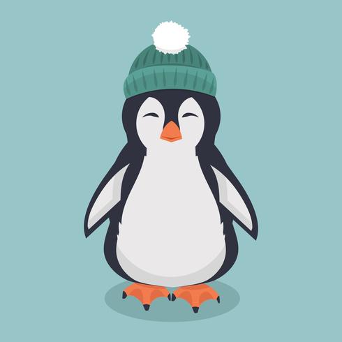 smiling penguin with green hat cartoon vector