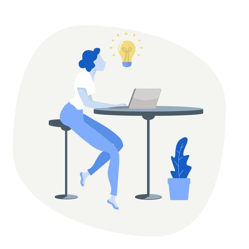 businesswoman using computer with lightbulb concept vector