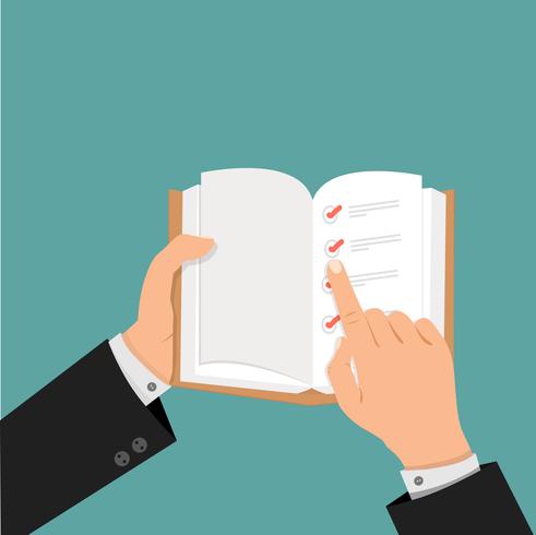 businessman hands using check list in open book vector