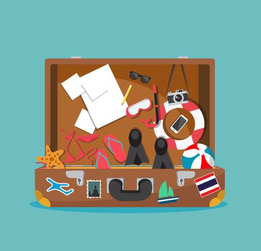 Open suitcase for summer holiday vector