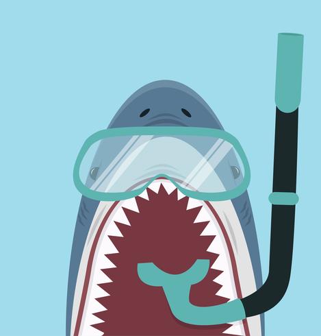 White Shark  with diving equipment vector