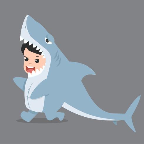 little kid characters in shark costume vector