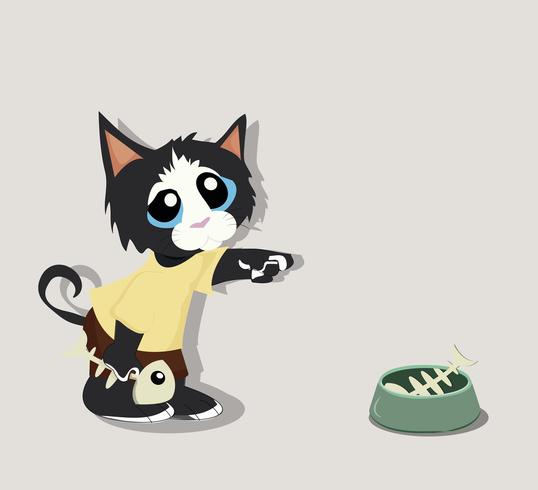 Black cat with Fish bone vector