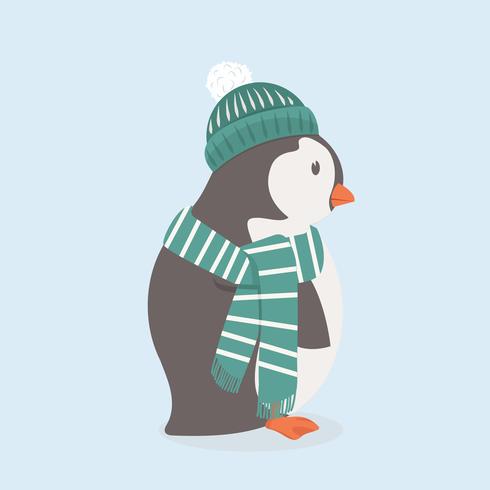 Cute penguin with green hat and scarf vector