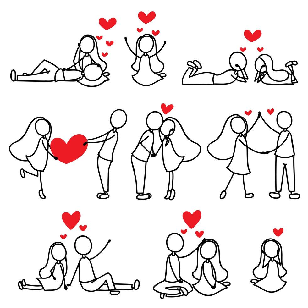 cartoon hand line drawing love character couple vector