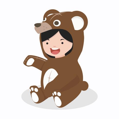 girl characters in bear costume vector