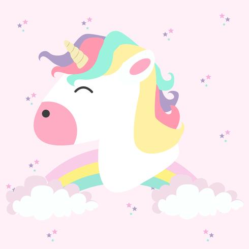 Cabeza de unicornio con arco iris en color pastel. vector