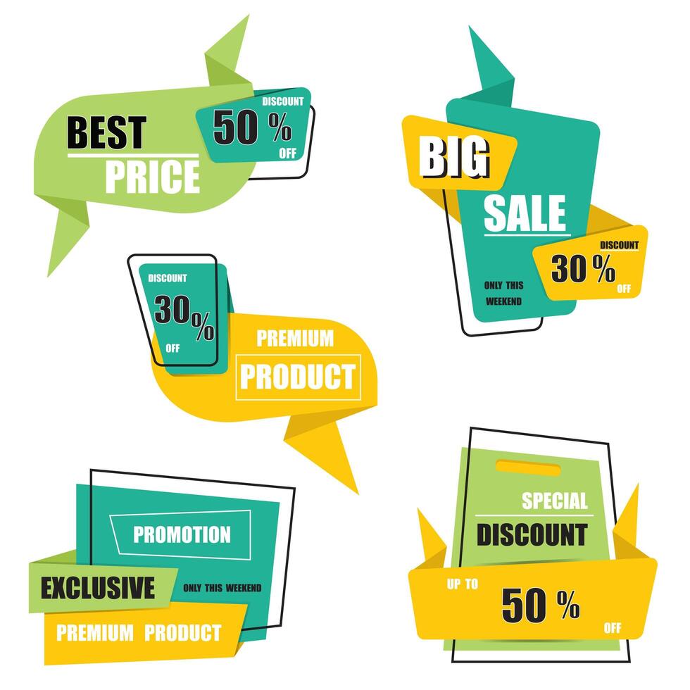 Modern origami sale label and tags vector collection