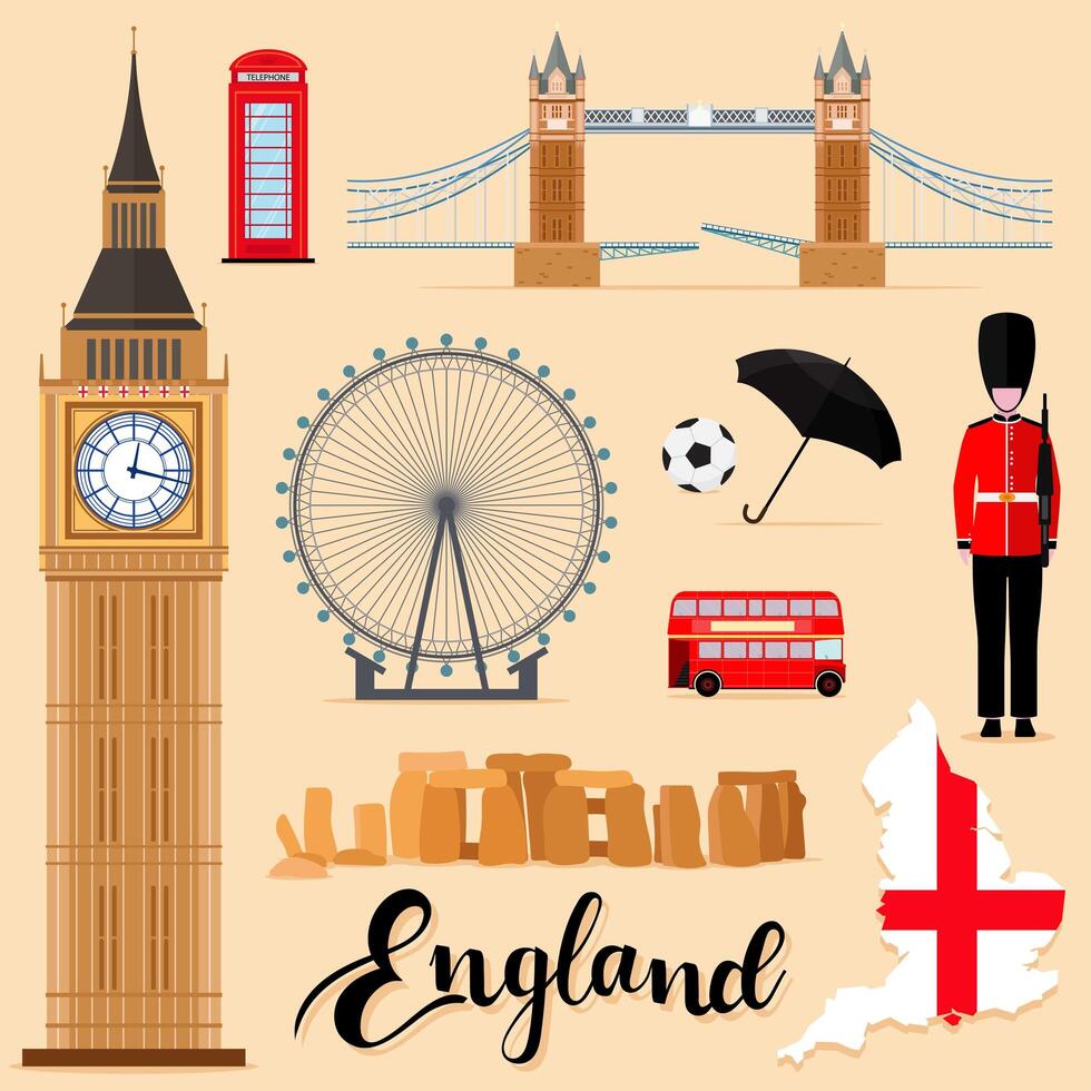 Tourist England Travel set collection vector