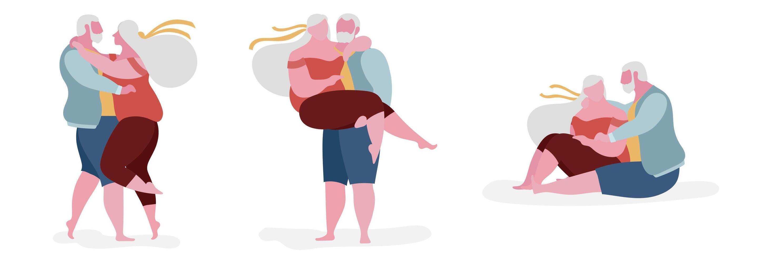 Senior Couple fat character illustration vector