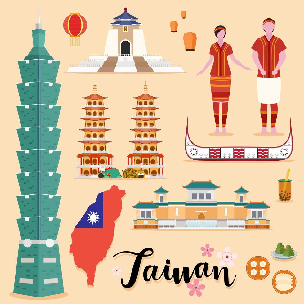 Tourist Taiwan Travel set collection vector