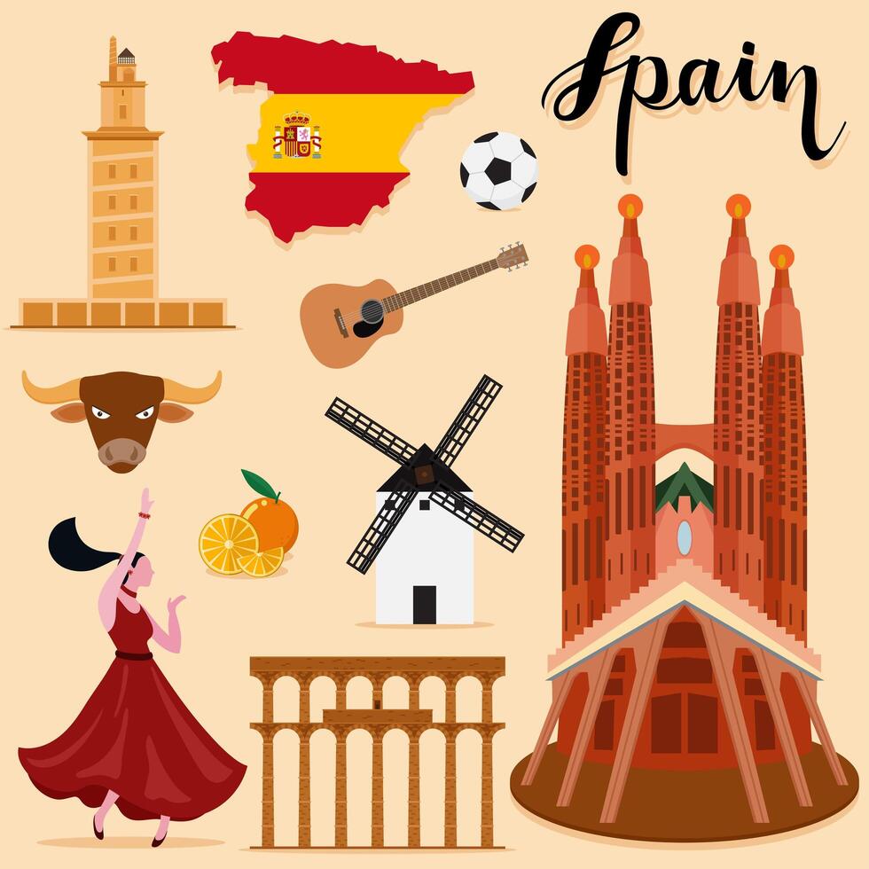 Tourist Spain Travel set collection vector