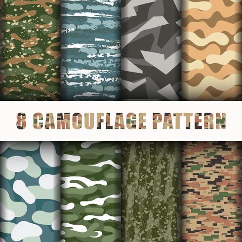 8 Camouflage pattern background set collection vector