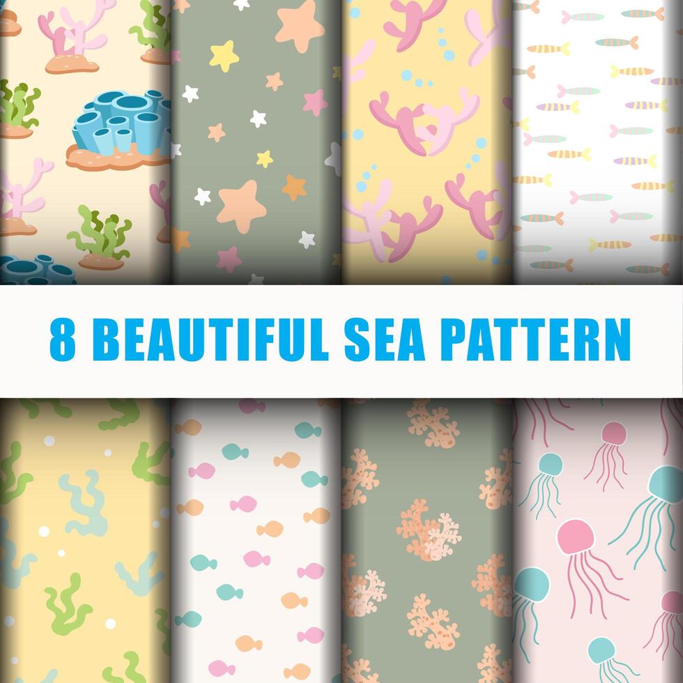 8 Beautiful sea pattern backgroud set vector