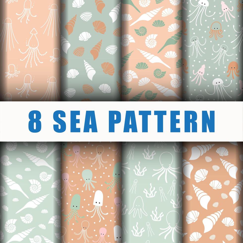 8 Beautiful sea pattern backgroud set vector