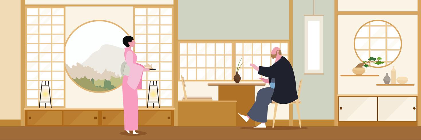 Diseño plano de sala de estar Zen de Japón vector