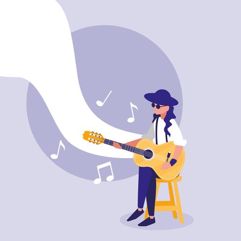 musician man playing acoustic guitar vector