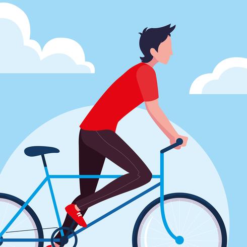 young man riding bike vector