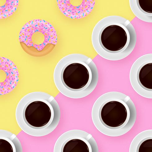 Coffee And Donuts Pop Color Background vector