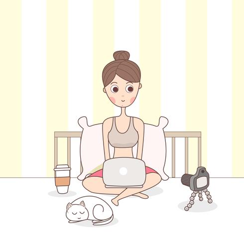 Blogger Girl Creating Content vector