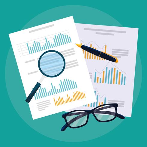 air view documents and office set items vector