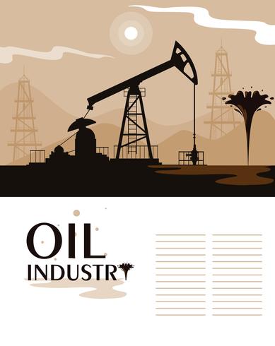 escena de la industria petrolera con torre de perforación vector