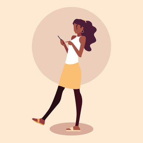 young woman afro using smartphone device vector