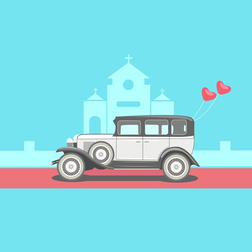 Vintage Wedding Car if Front of Church vector
