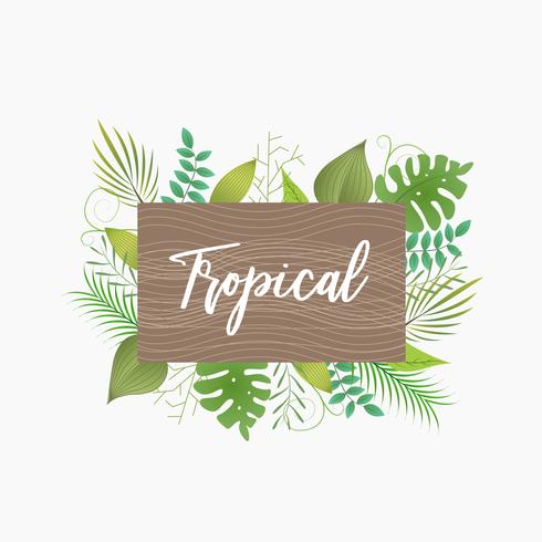 Tablero de nombre de marco de hojas tropicales vector