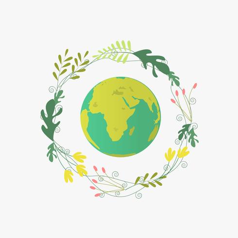 Cartel del Día Mundial del Medio Ambiente con Earth Planet y un marco verde orgánico vector