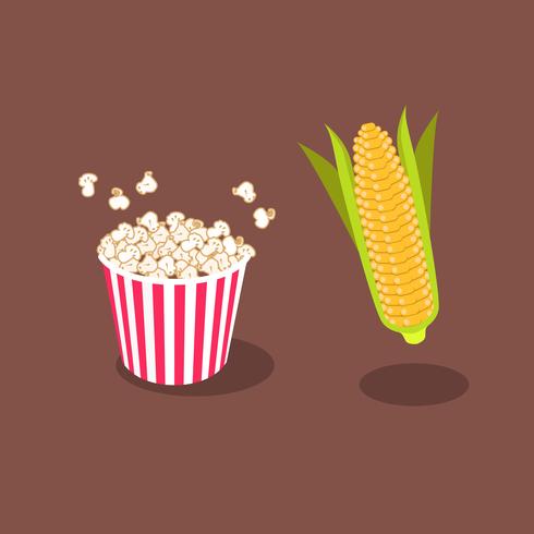 Popcorn Tub with Cob Corn Isolated on a Brown Background vector