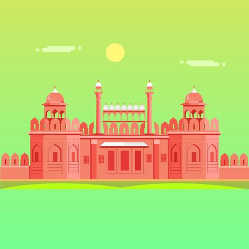 Red Ancient Castle in a Green Background vector