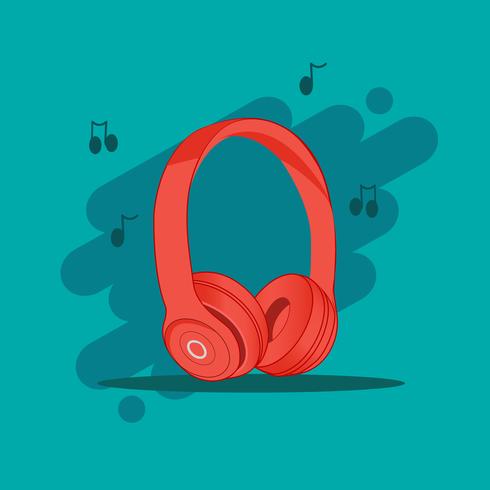 Auriculares inalámbricos rojos en fondo azul vector