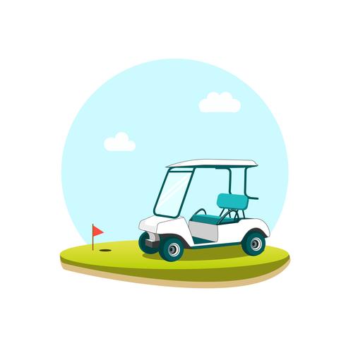 Carrito de golf blanco en un campo de golf vector