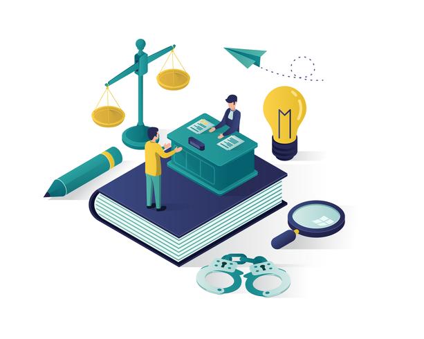 justice and law isometric illustration vector