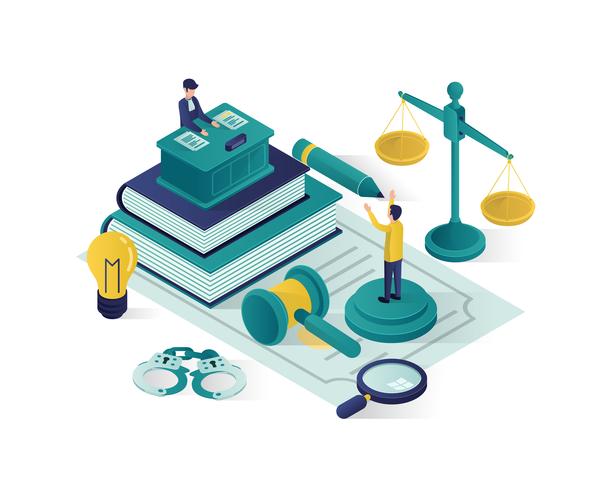 justice and law isometric illustration vector