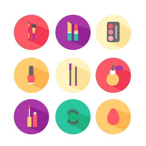 Colorido conjunto de iconos de maquillaje y cosméticos vector