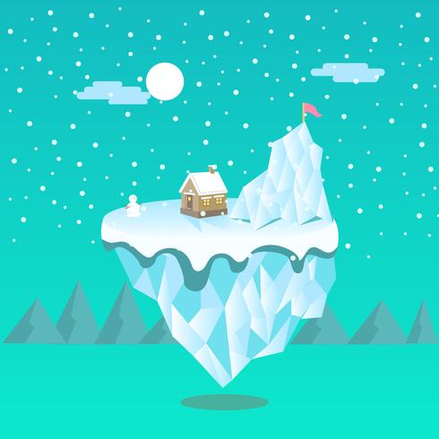 Una pequeña casa en una escena flotante de paisaje de iceberg vector