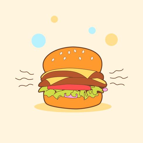 Hamburguesa de dibujos animados en un fondo juguetón vector