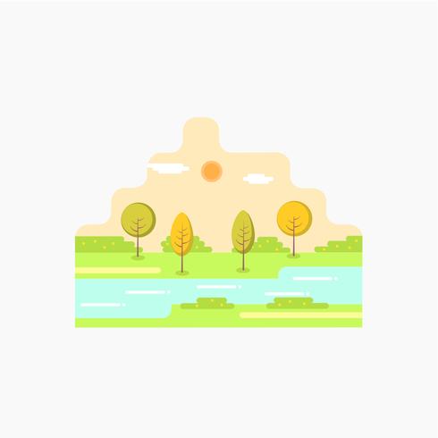 Temporada de primavera Woods Paisaje con un río vector